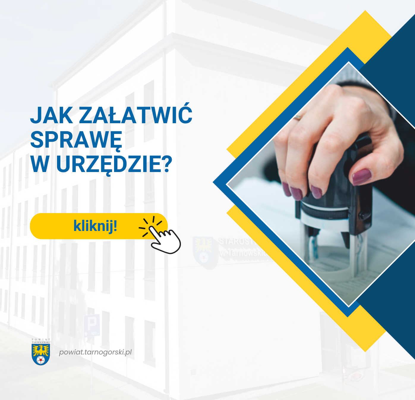 Jak załatwić sprawę w urzędzie? Baner kierujący do strony Jak załatwić sprawę w urzędzie